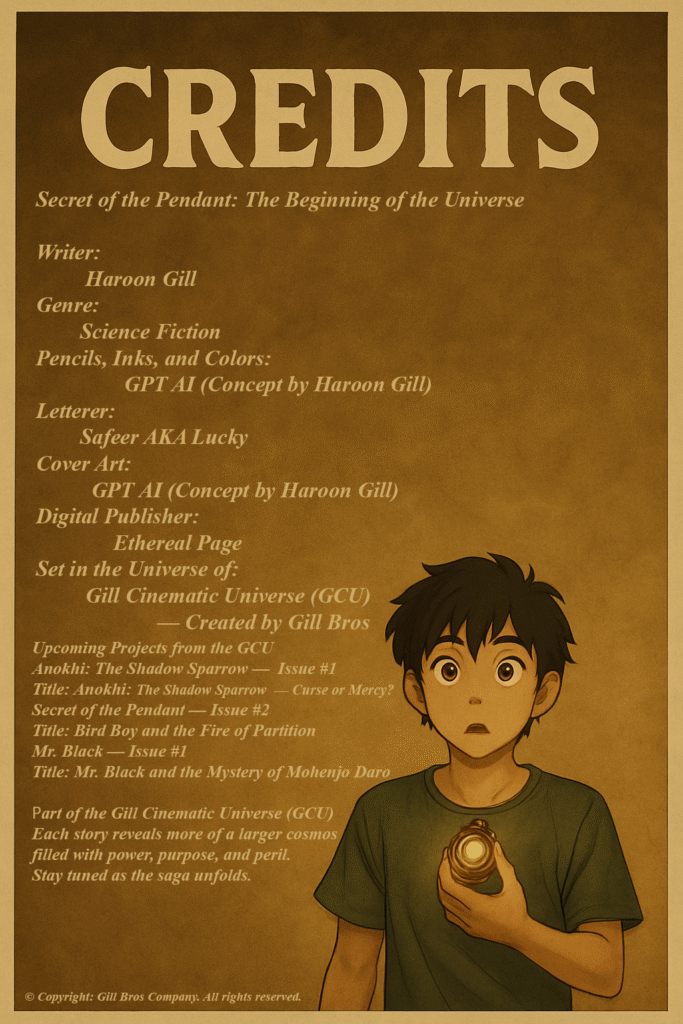 cradit-page-1-683x1024 Secret of Pendant | Issue #1 | From GILL CINEMATIC COMIC UNIVERSE (GCCU)